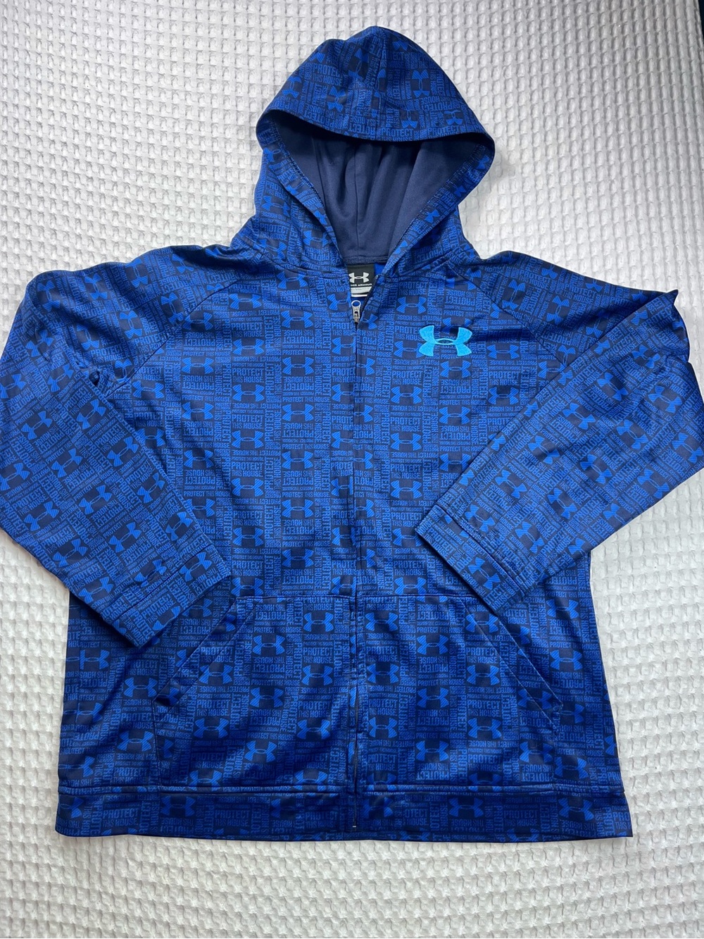 Under Armour Boys YXL Blue Logo Print Full Zip Hoodie Jacket
